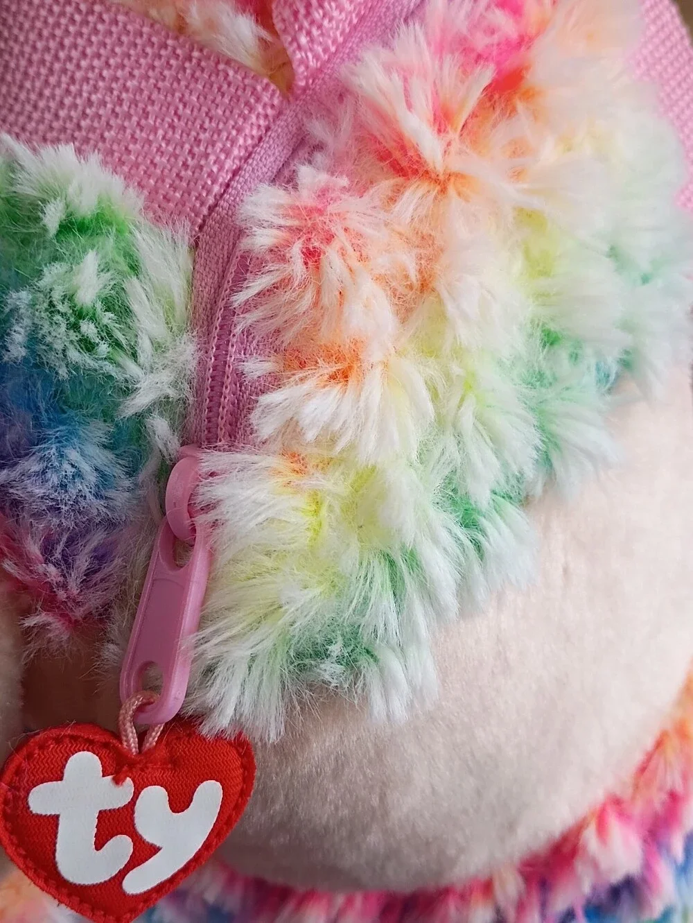 Plush Rainbow Puppy Backpack with Pink Straps
